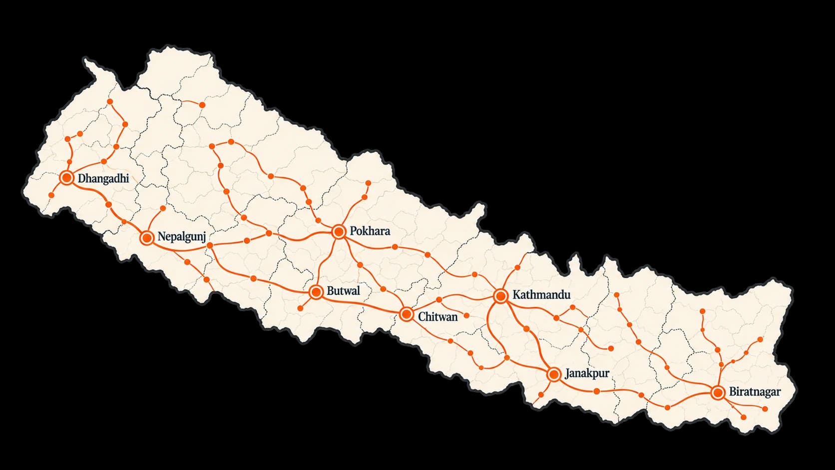 Nepal intercity bus route map