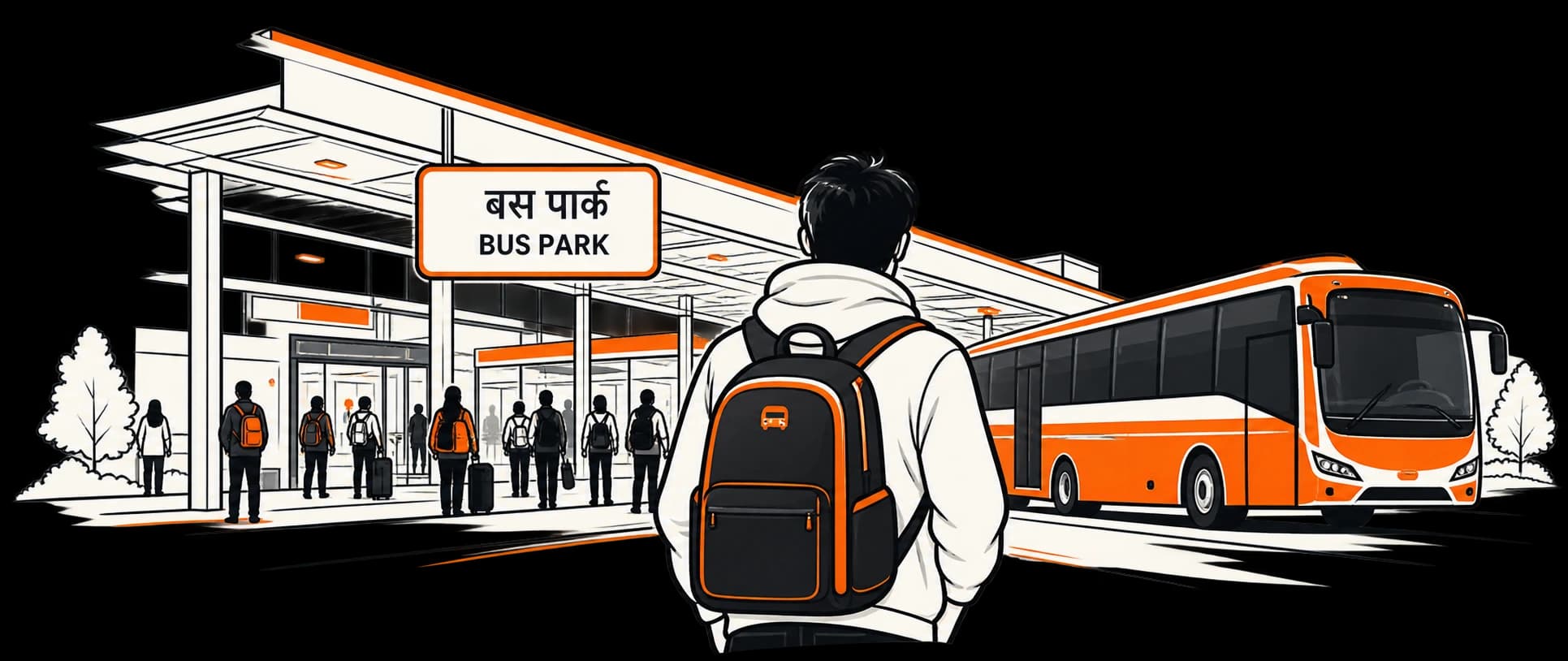 Passenger at bus park in Nepal - Shuvmarg origin story illustration